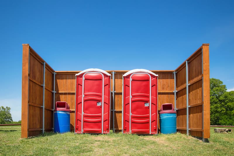 Short-term porta potty units staged for delivery in Erie, Pennsylvania